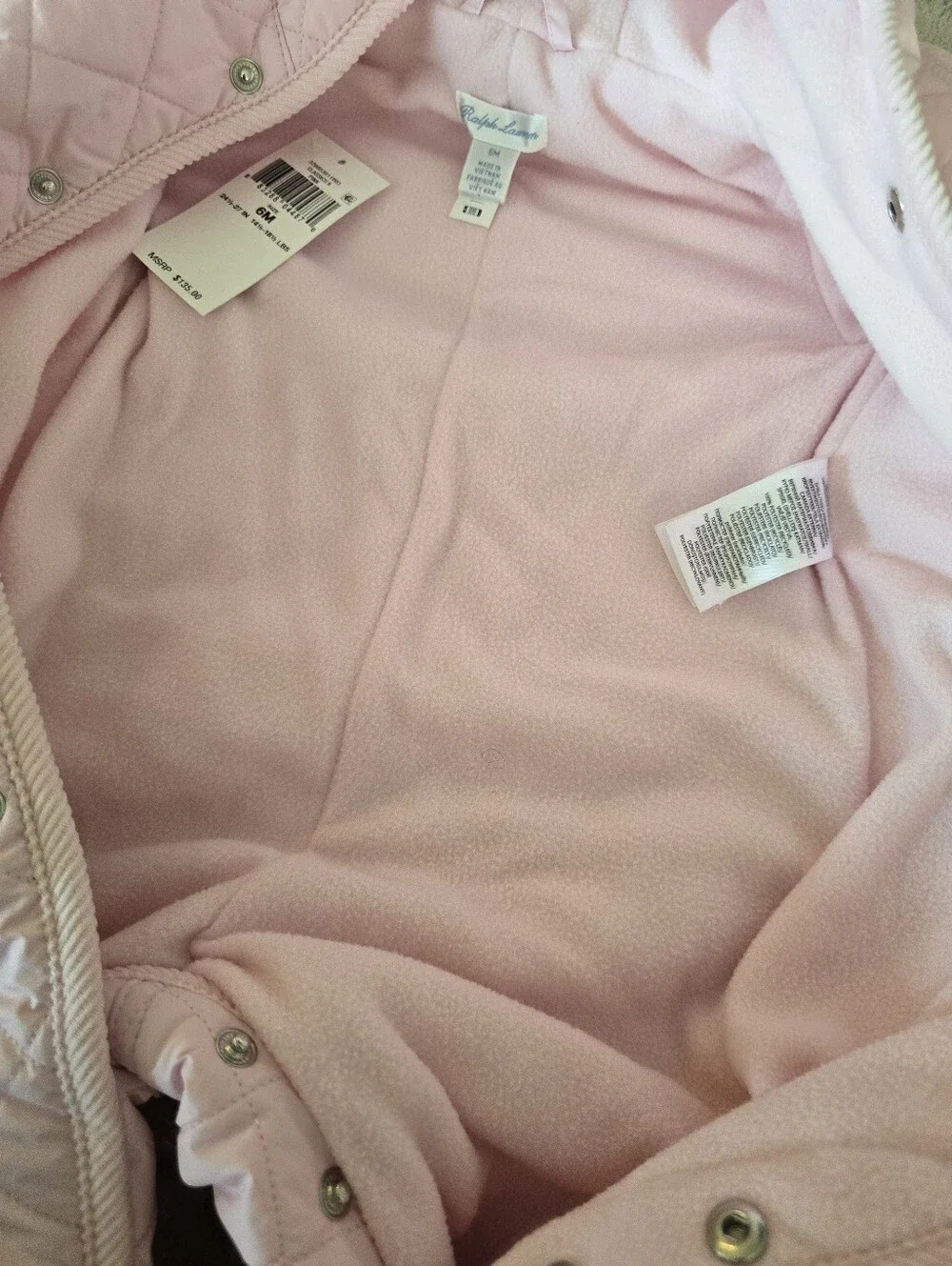Ralph Lauren Light Pink Quilted Hooded snowsuit